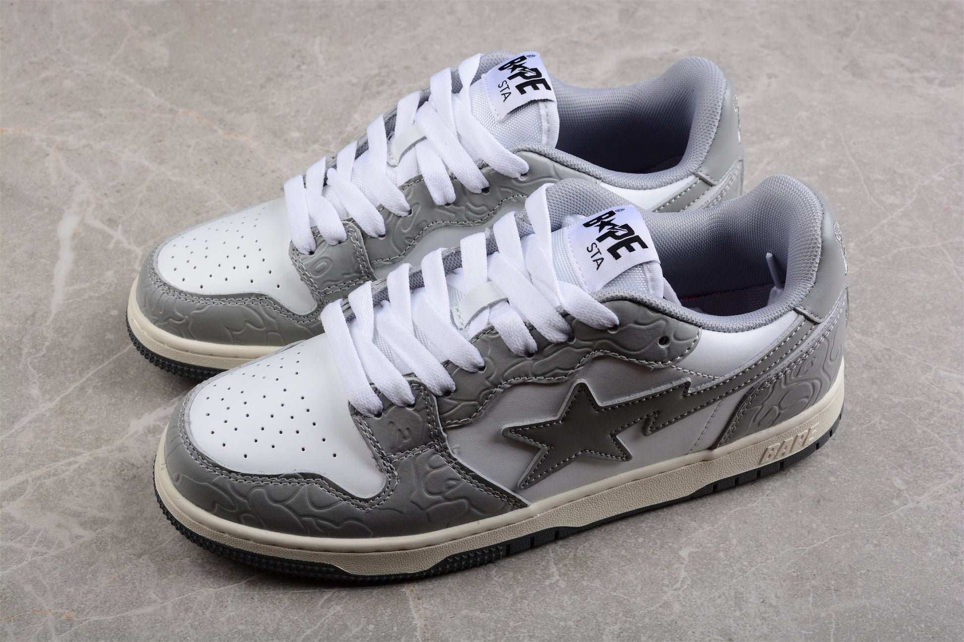 BAPE STA Low-Top Sneakers in White and Gray - Phantom Kicks