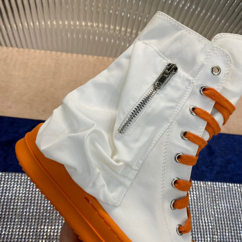 Rick Owens High-Top Canvas Boots - White and Orange - Phantom Kicks