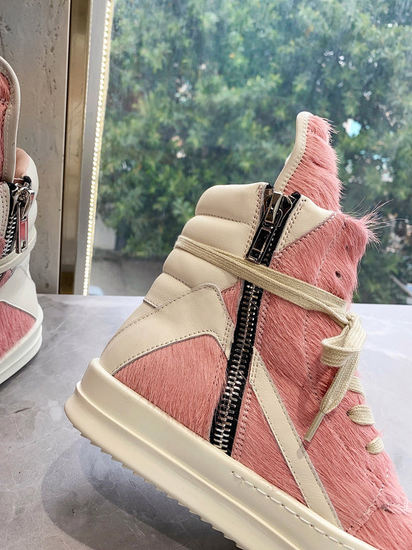 Rick Owens Geobasket Sneakers - Pink Pony Hair - Phantom Kicks