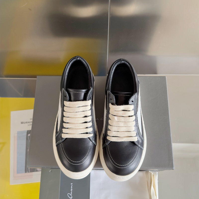 Rick Owens Black Leather and Suede Low-Top Sneakers - Phantom Kicks
