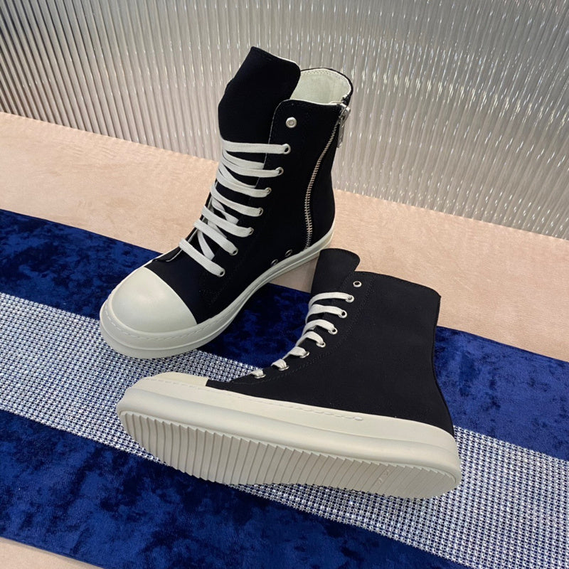 Rick Owens Canvas High-Top Sneakers - Black and White - Phantom Kicks