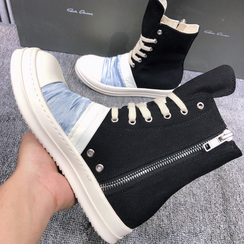 Rick Owens Black Canvas Boots with Ruched Fabric - Phantom Kicks
