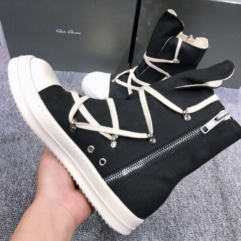 High-Top Black Canvas Sneakers with Wrap-Around Laces - Phantom Kicks
