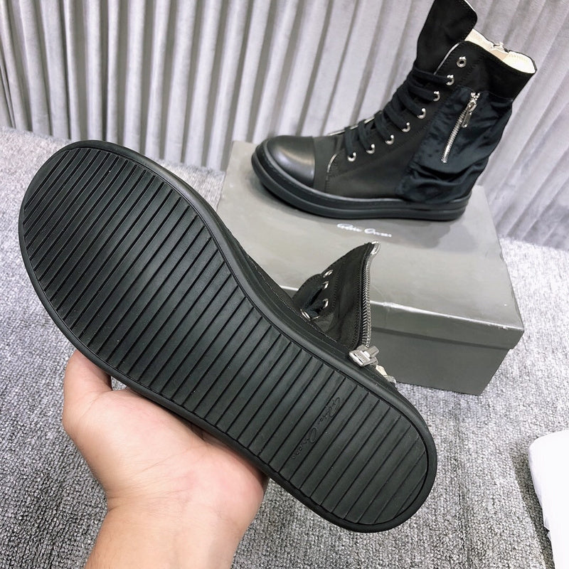 Rick Owens High-Top Leather Sneakers with Side Zipper - Phantom Kicks