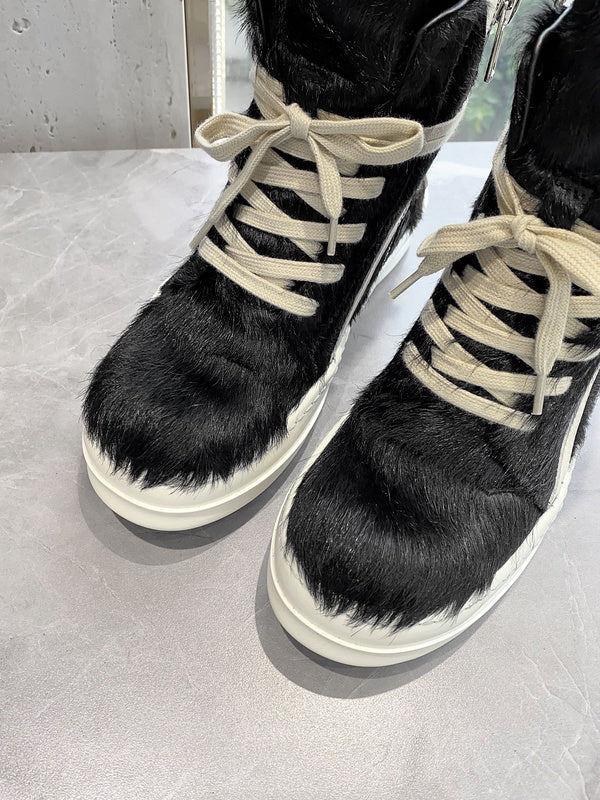Rick Owens Geobasket Sneakers - Black Pony Hair - Phantom Kicks