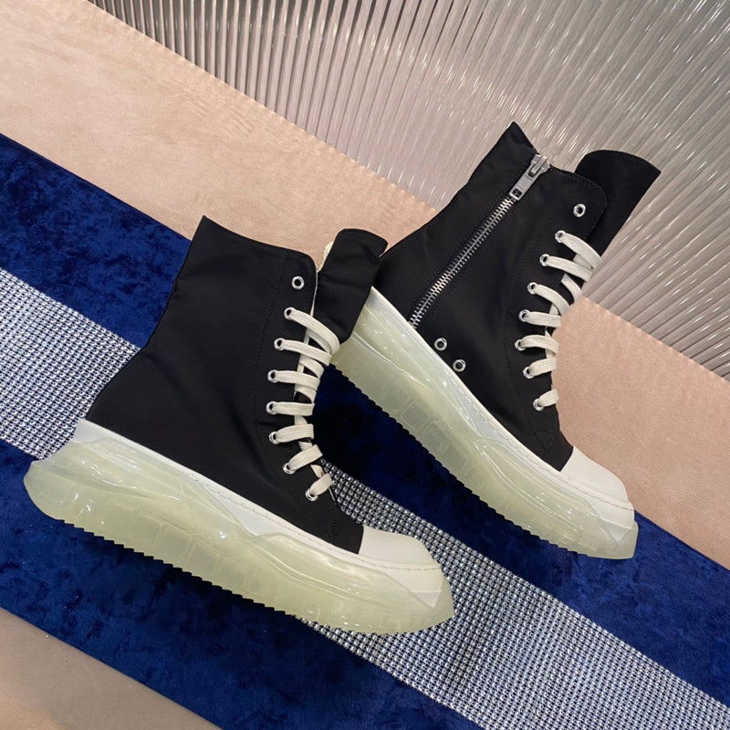 Rick Owens High-Top Canvas Boots - Black with Translucent Sole - Phantom Kicks