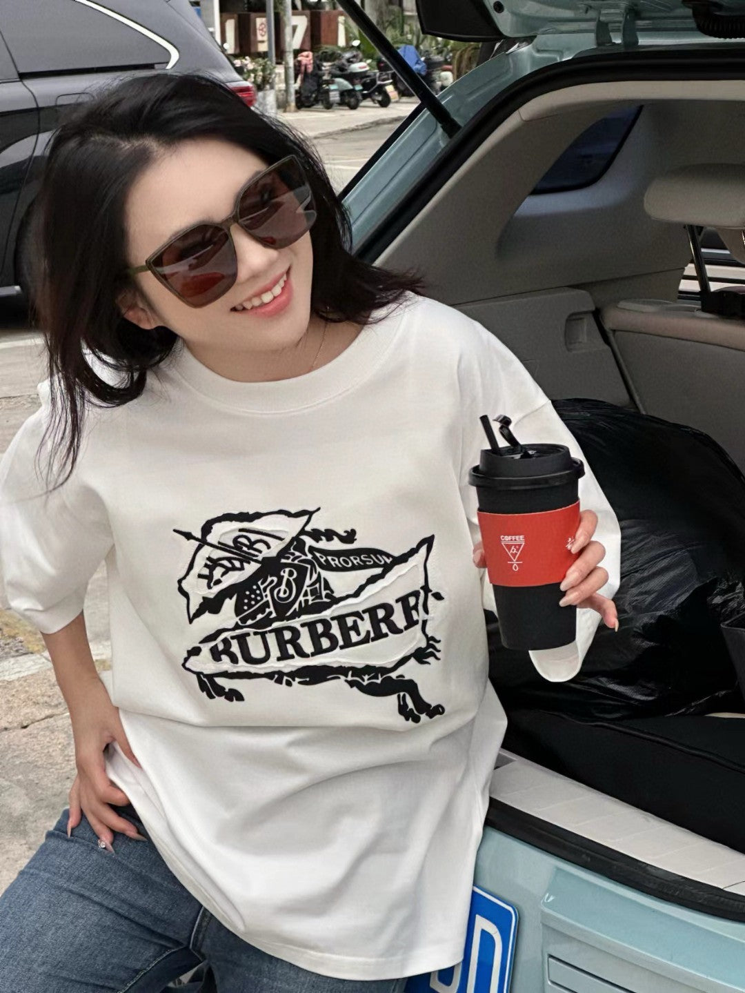 Burberry T-Shirt - White with Graphic Design - Phantom Kicks