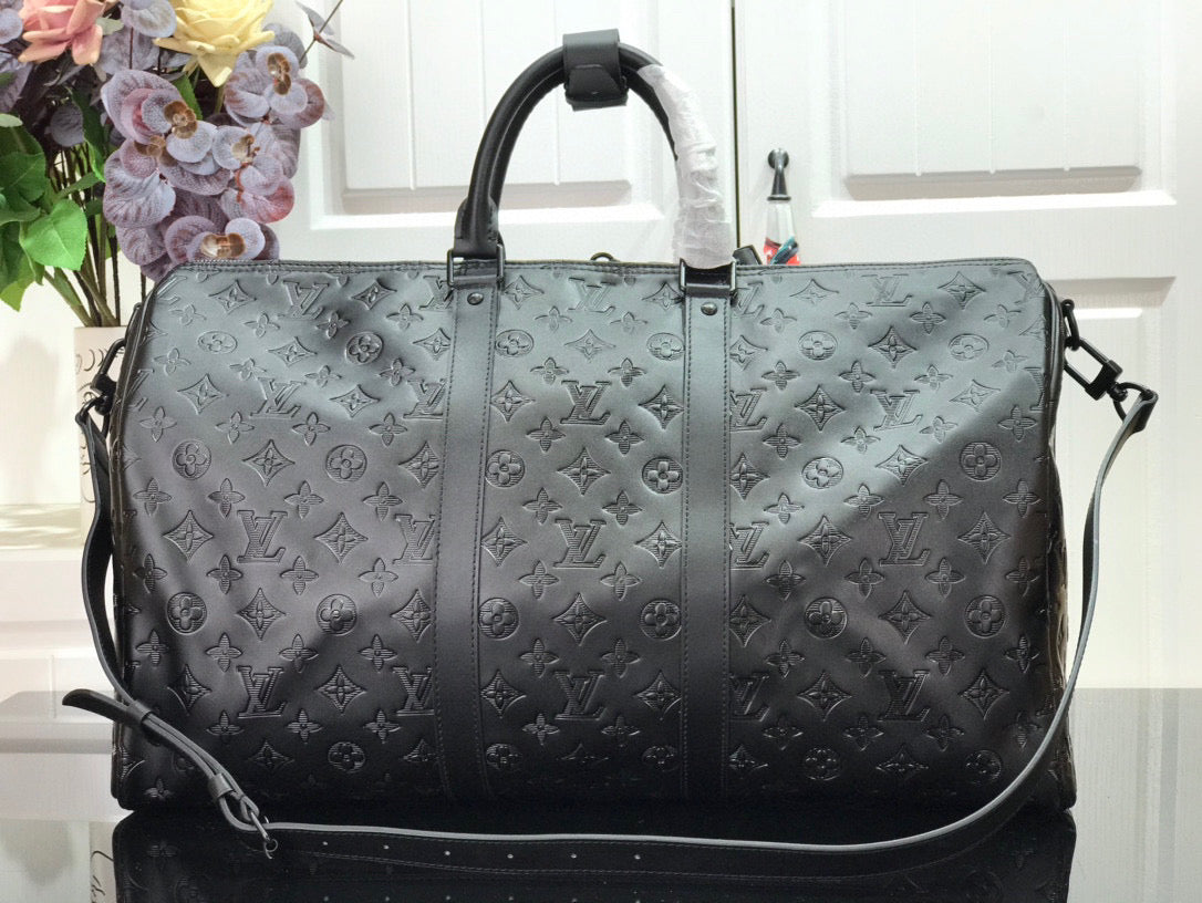 LOUIS VUITTON KEEPBALL 50 BLACK LEATHER TRAVEL BAG - Phantom Kicks