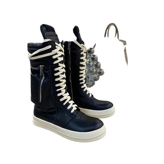 Rick Owens High-Top Leather Boots - Black and Cream - Phantom Kicks