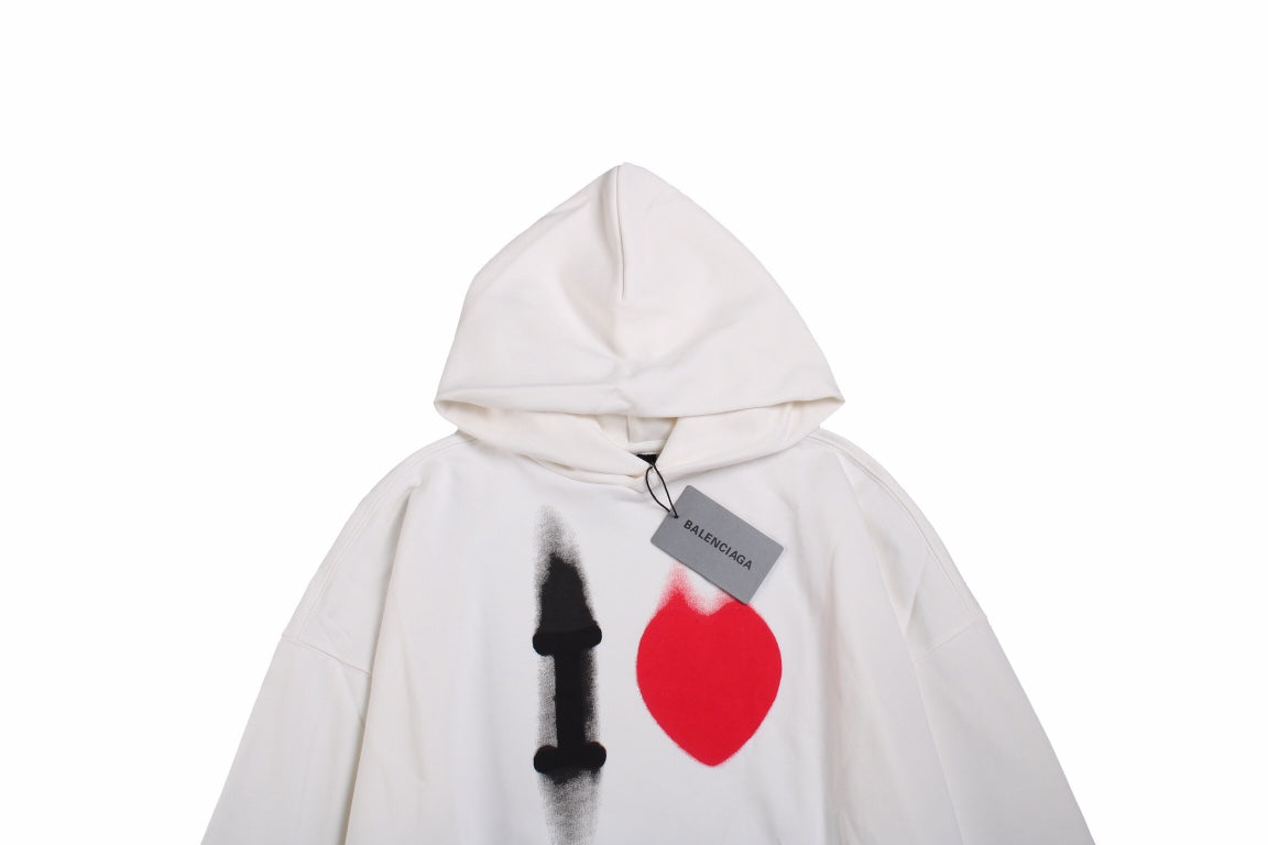 Balenciaga White Hoodie with "I Love" Graphic - Phantom Kicks