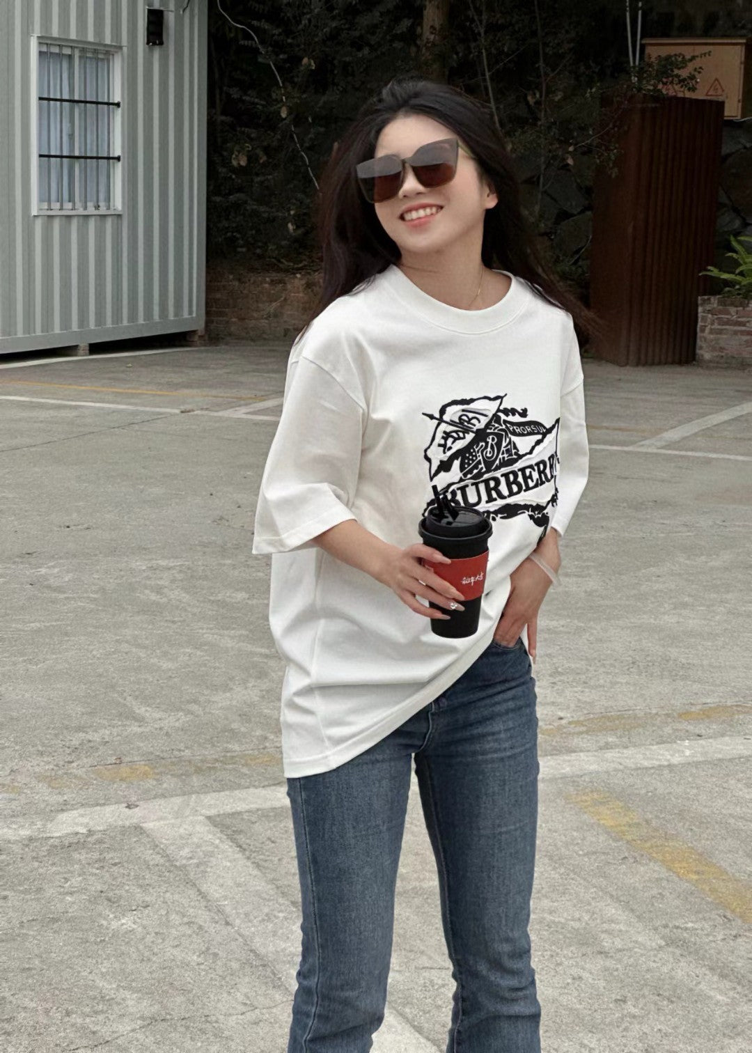 Burberry T-Shirt - White with Graphic Design - Phantom Kicks
