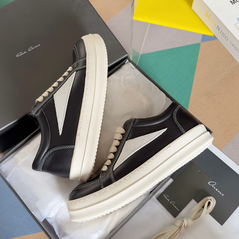 Rick Owens Black Leather and Suede Low-Top Sneakers - Phantom Kicks