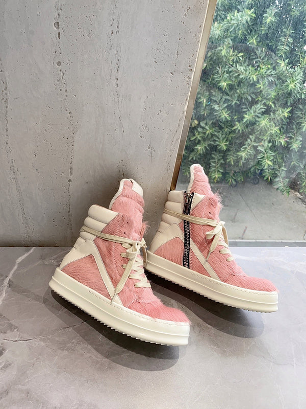 Rick Owens Geobasket Sneakers - Pink Pony Hair - Phantom Kicks