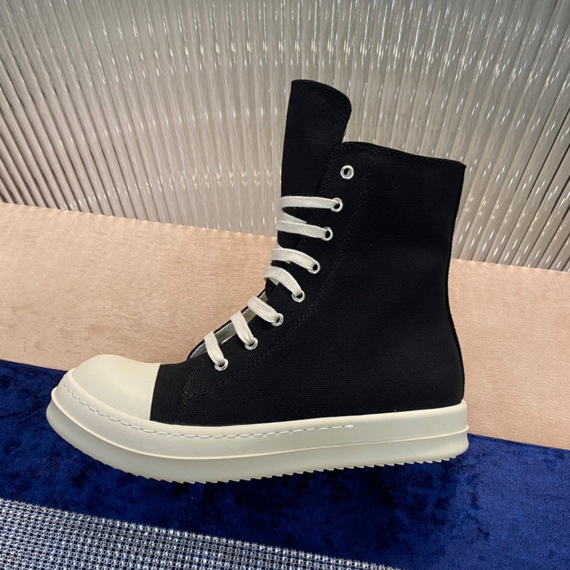 Rick Owens Canvas High-Top Sneakers - Black and White - Phantom Kicks