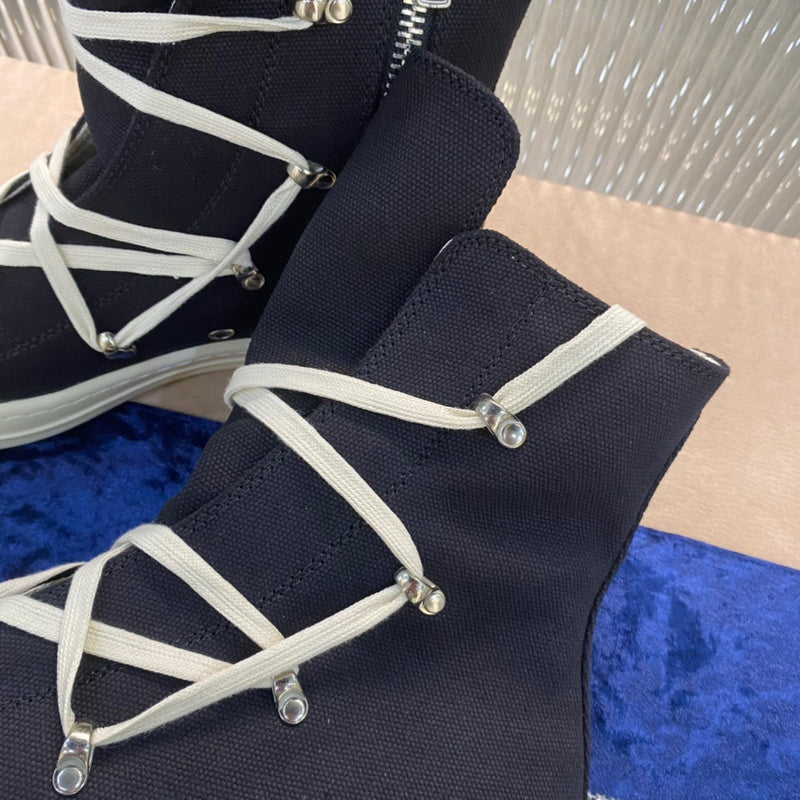 Rick Owens High-Top Canvas Boots - Black and White - Phantom Kicks
