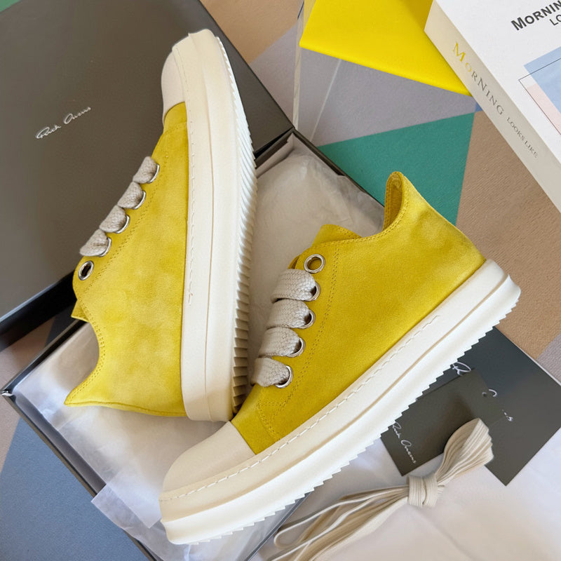 Rick Owens Yellow Suede Low-Top Sneakers - Phantom Kicks