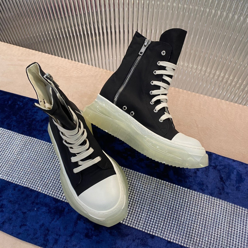 Rick Owens High-Top Canvas Boots - Black with Translucent Sole - Phantom Kicks