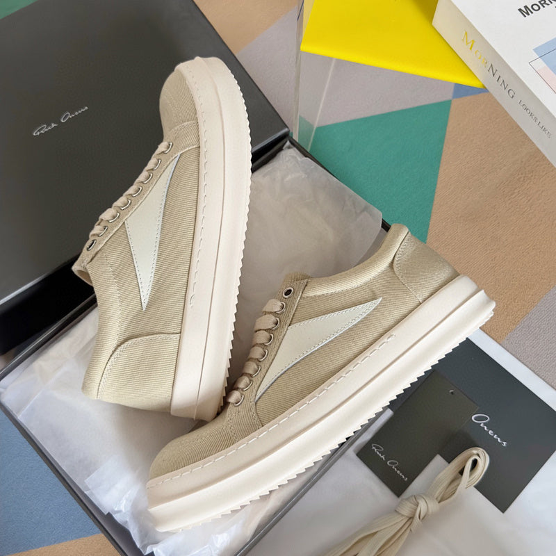 Rick Owens Beige Canvas Low-Top Sneakers - Phantom Kicks