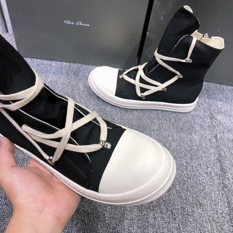 High-Top Black Canvas Sneakers with Wrap-Around Laces - Phantom Kicks