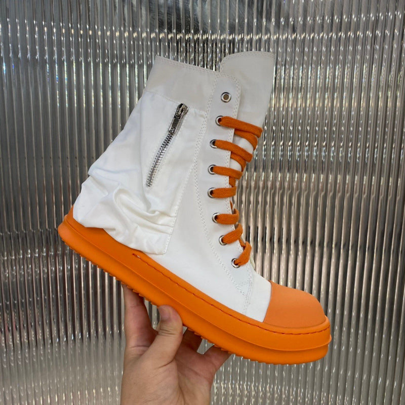 Rick Owens High-Top Canvas Boots - White and Orange - Phantom Kicks