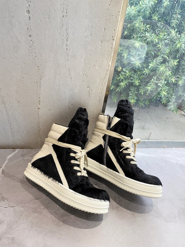Rick Owens Geobasket Sneakers - Black Pony Hair - Phantom Kicks