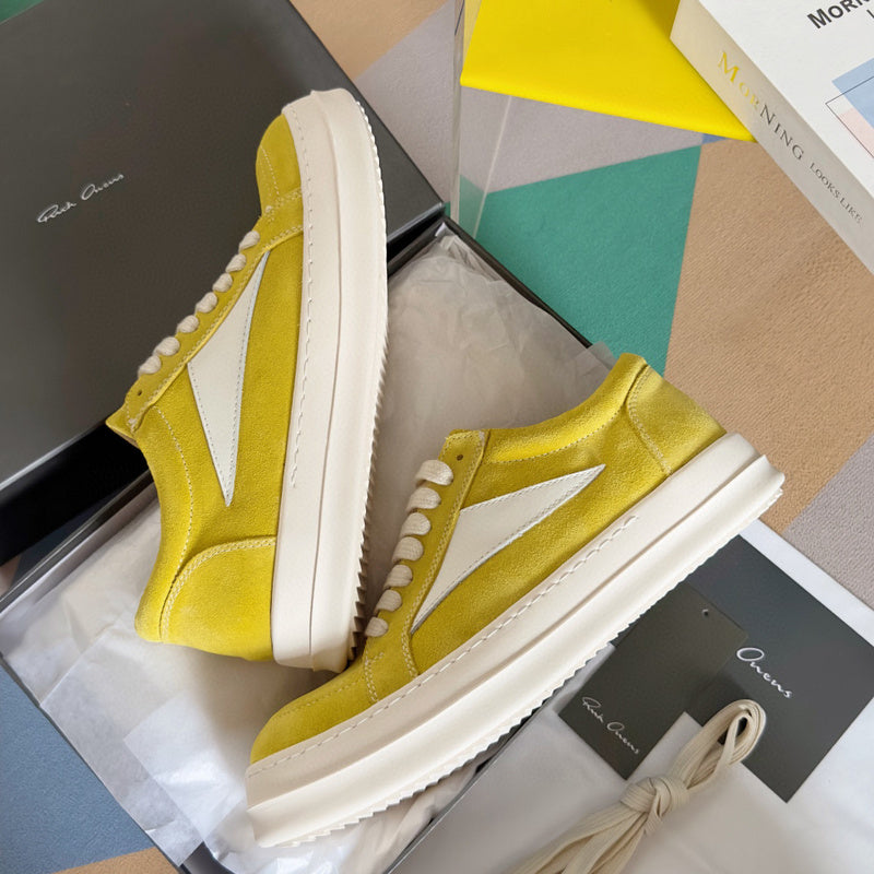Rick Owens Yellow Suede Low-Top Sneakers - Phantom Kicks