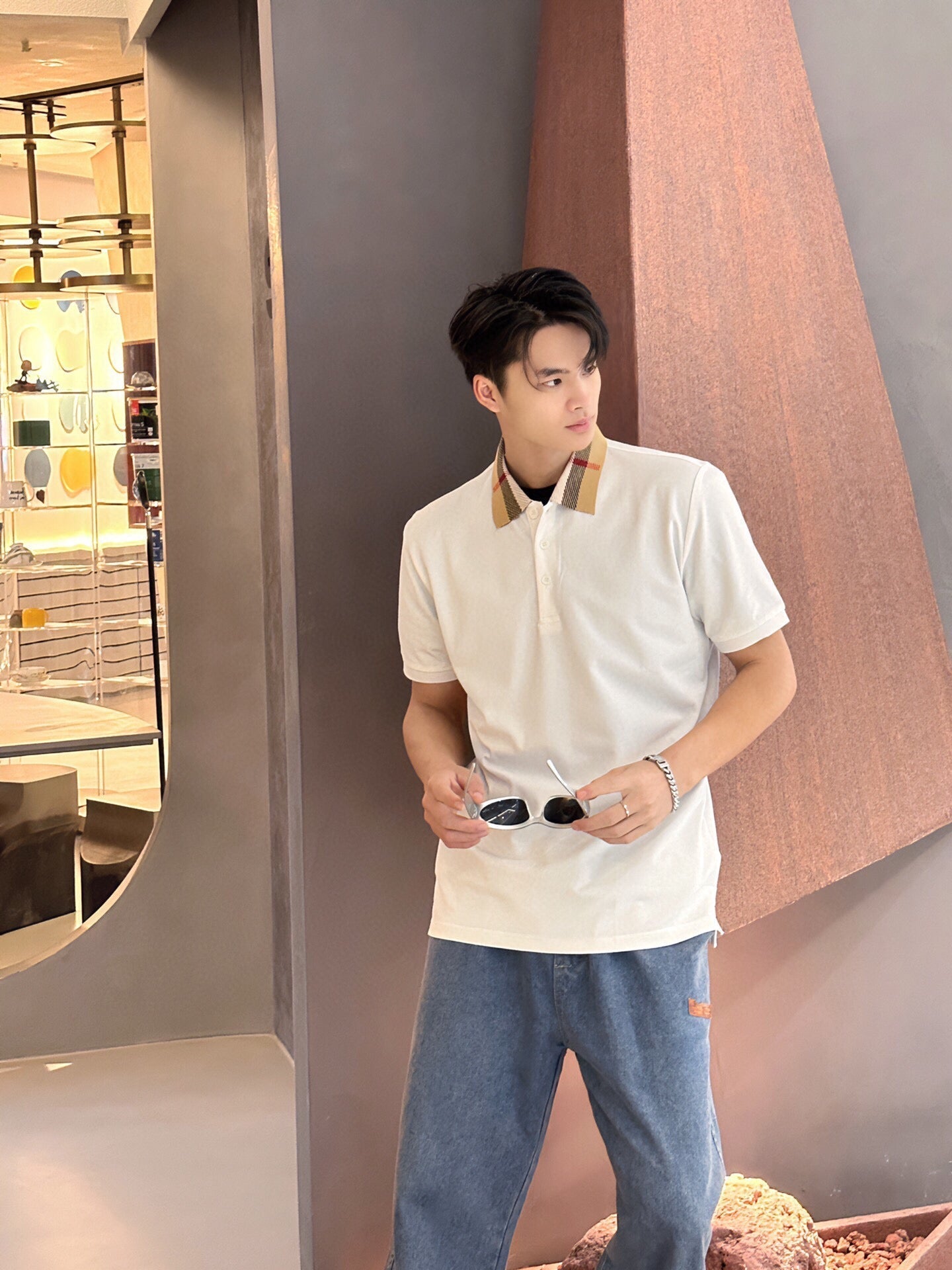Burberry Check Collar Polo - White - Phantom Kicks