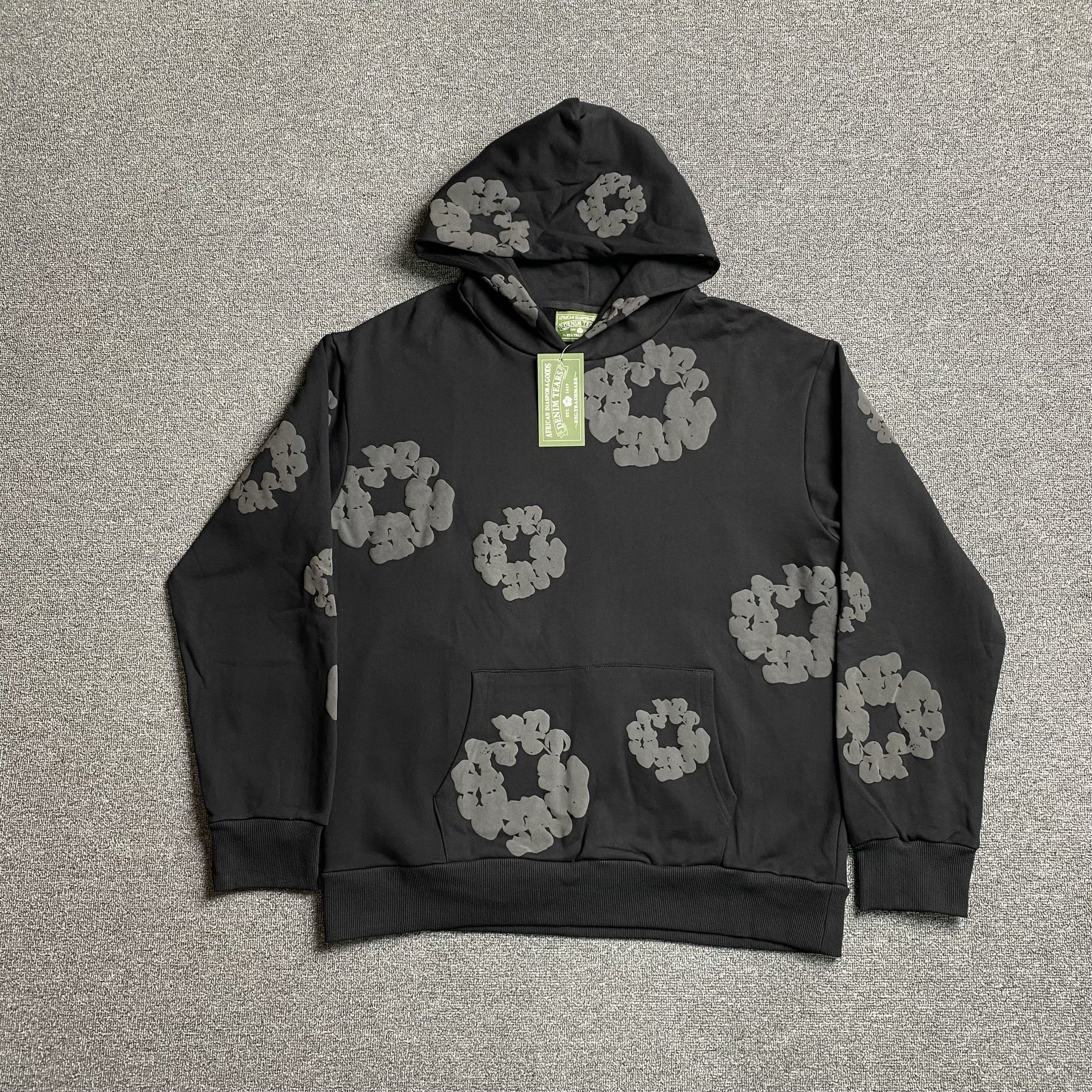 DENIM TEARS COTTON WREATH HOODIE MONOCHROME BLACK - Phantom Kicks