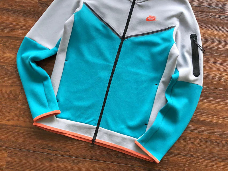 NIKE TECH FLEECE HOODIE x WOLF GREY/AQUAMARINE/ORANGE - Phantom Kicks