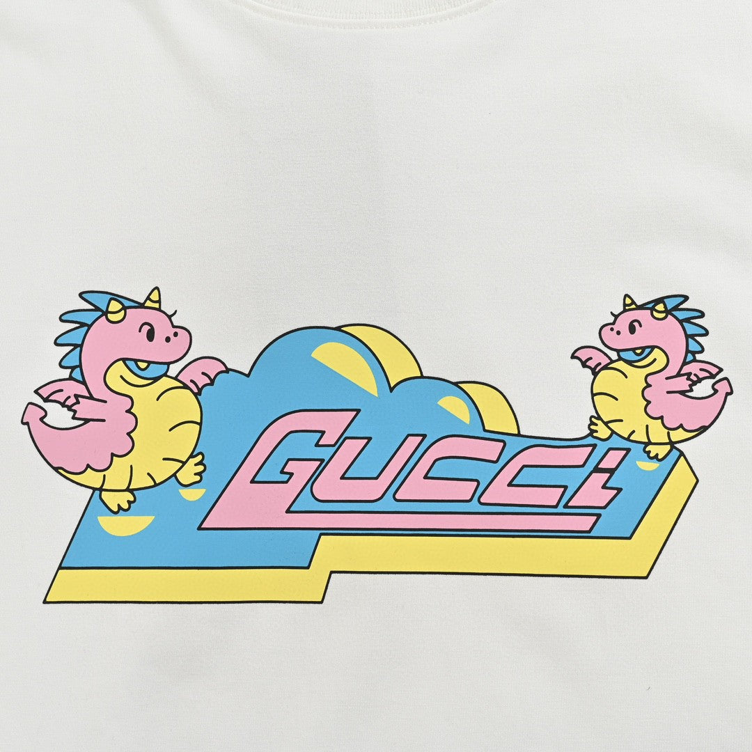 Gucci White T-Shirt with Pink Dinosaur Graphic - Phantom Kicks