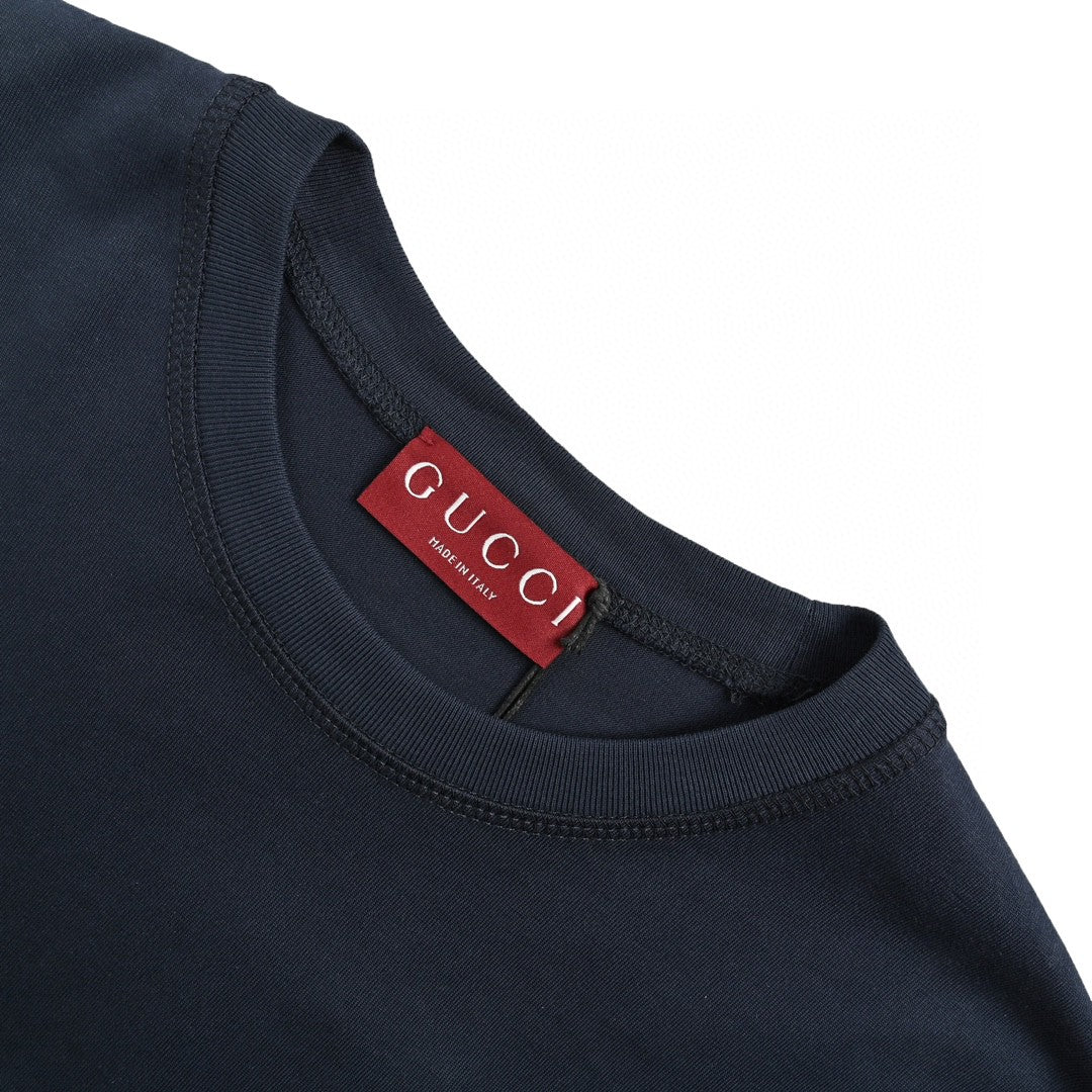 Gucci Navy Blue T-Shirt with Vertical Logo Patch - Phantom Kicks