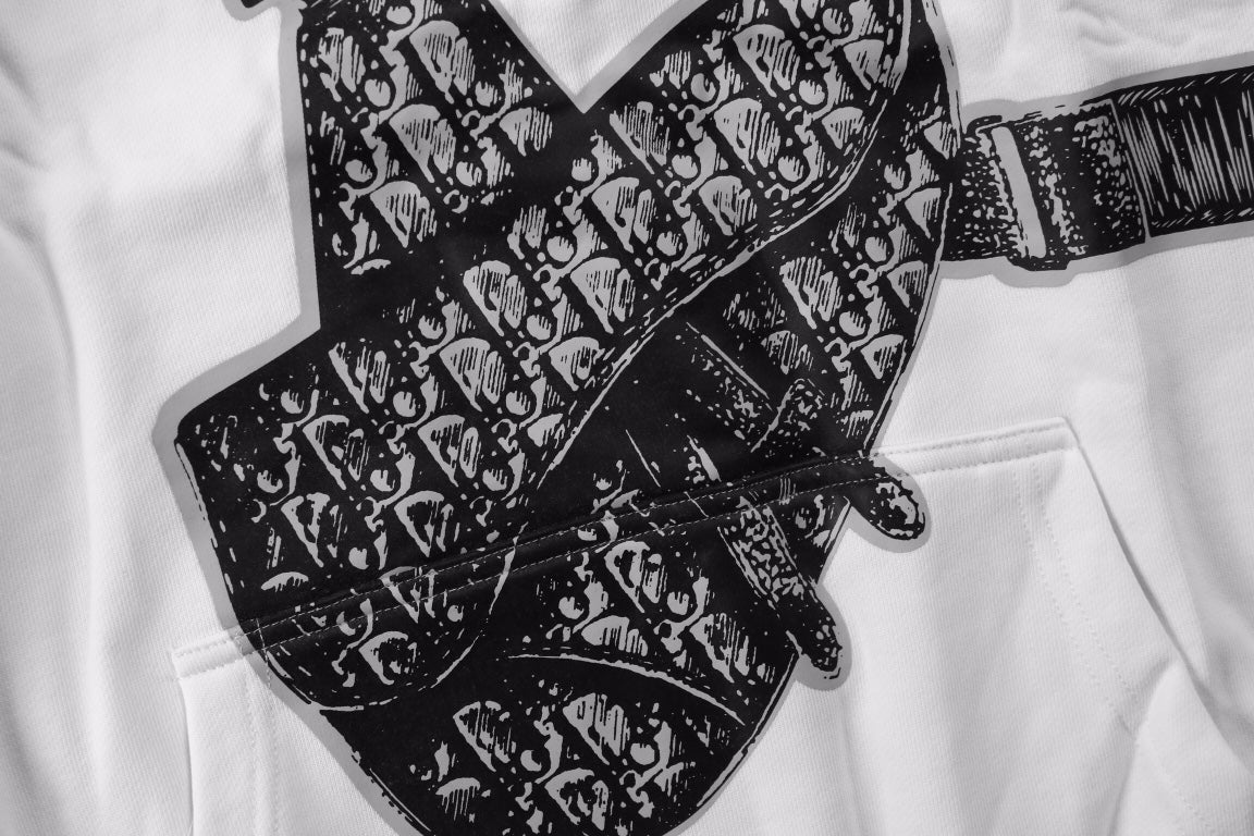 Dior White Hoodie with Bag Design - Phantom Kicks