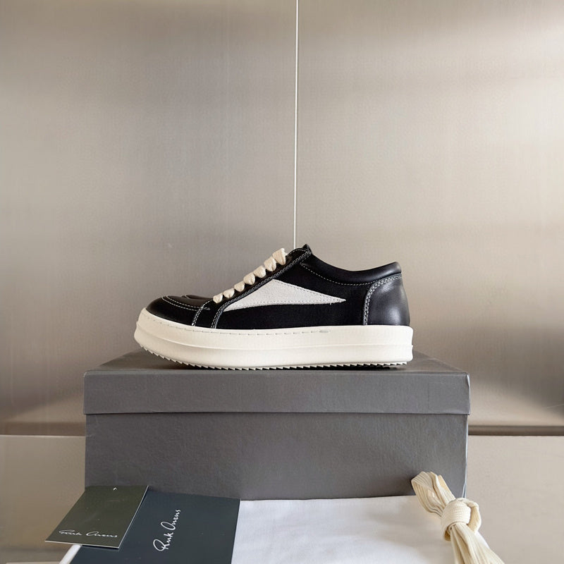 Rick Owens Black Leather and Suede Low-Top Sneakers - Phantom Kicks