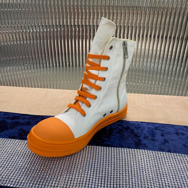 Rick Owens High-Top Canvas Boots - White and Orange - Phantom Kicks