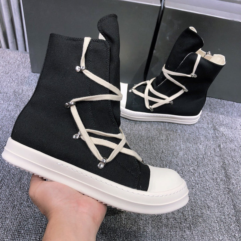 High-Top Black Canvas Sneakers with Wrap-Around Laces - Phantom Kicks