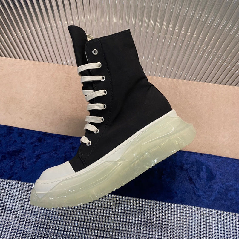 Rick Owens High-Top Canvas Boots - Black with Translucent Sole - Phantom Kicks
