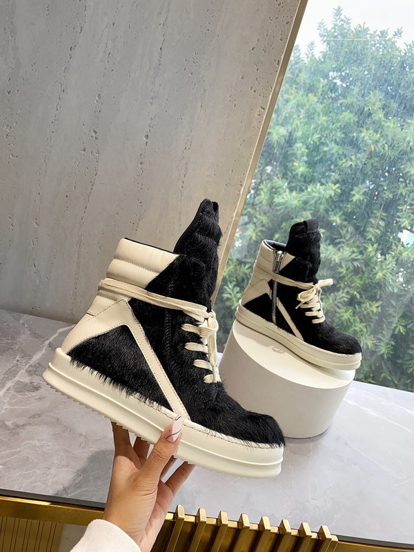 Rick Owens Geobasket Sneakers - Black Pony Hair - Phantom Kicks