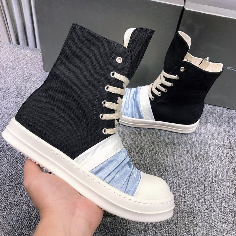 Rick Owens Black Canvas Boots with Ruched Fabric - Phantom Kicks