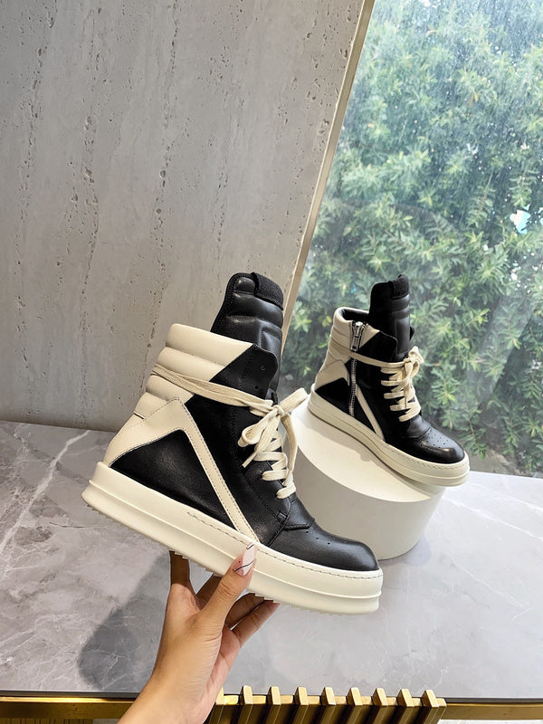 Rick Owens Geobasket Sneakers - Black and Cream - Phantom Kicks