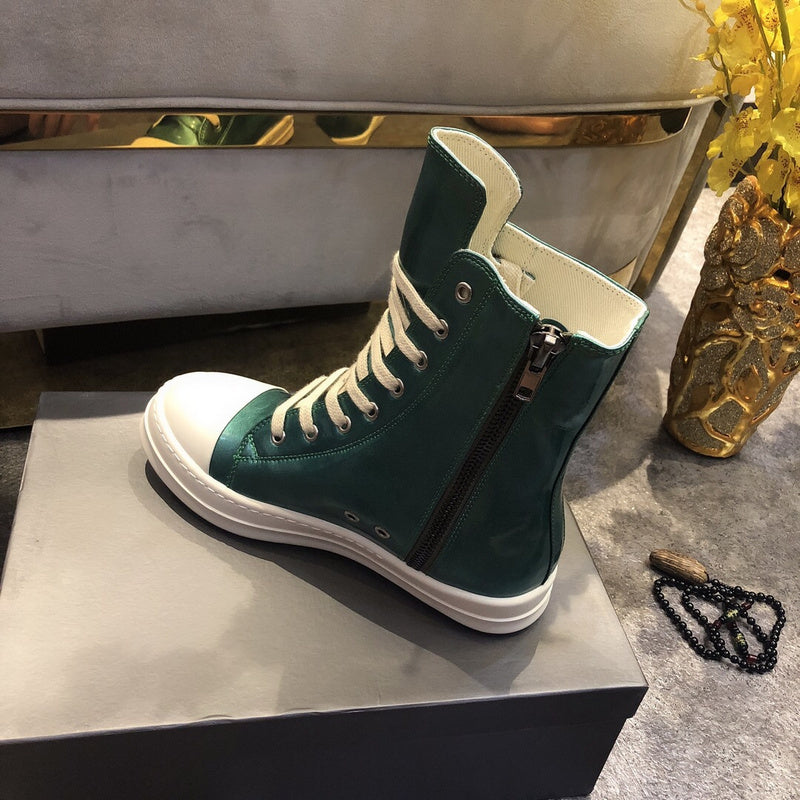 High-Top Metallic Green Leather Sneakers - Phantom Kicks