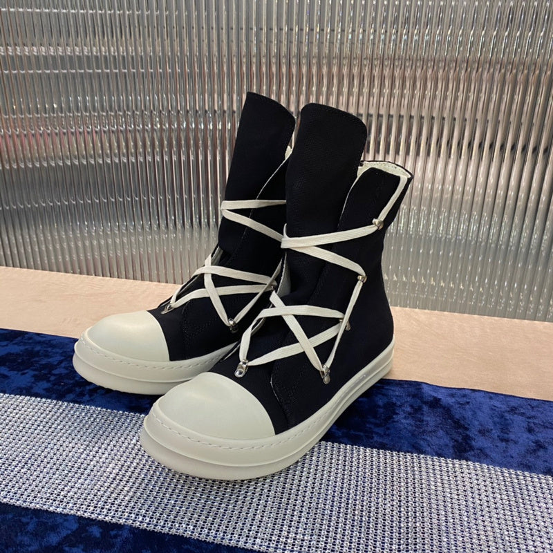 Rick Owens High-Top Canvas Boots - Black and White - Phantom Kicks
