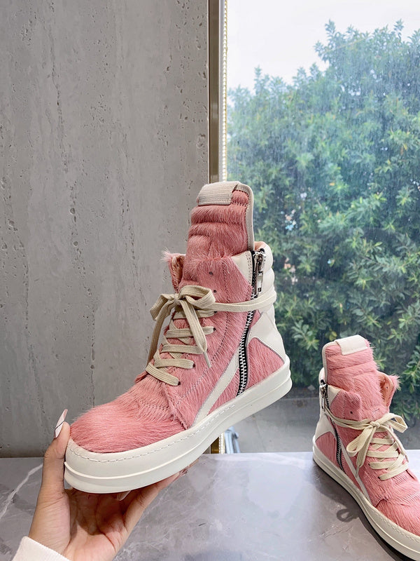 Rick Owens Geobasket Sneakers - Pink Pony Hair - Phantom Kicks