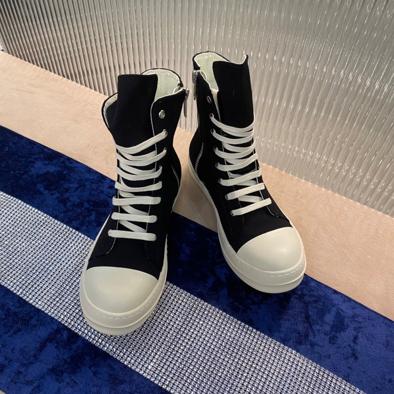 Rick Owens Canvas High-Top Sneakers - Black and White - Phantom Kicks