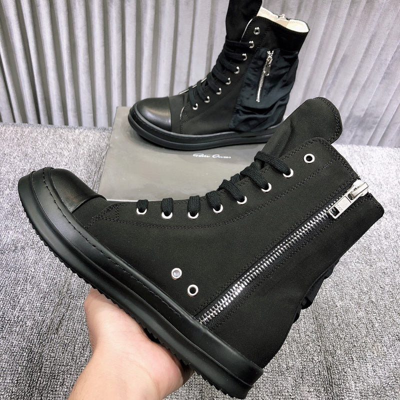 Rick Owens High-Top Leather Sneakers with Side Zipper - Phantom Kicks