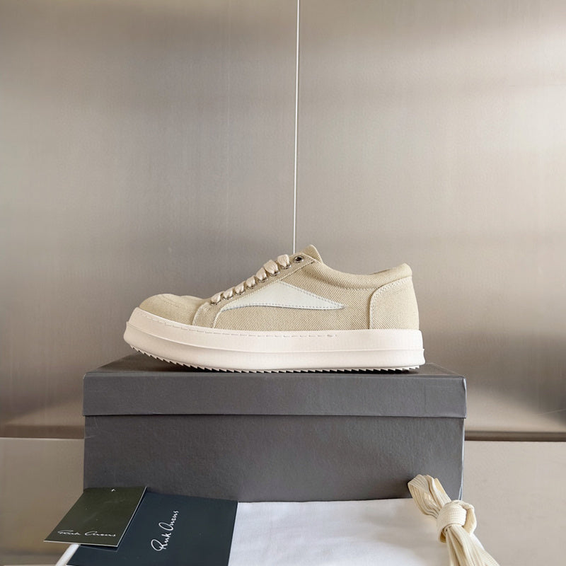 Rick Owens Beige Canvas Low-Top Sneakers - Phantom Kicks