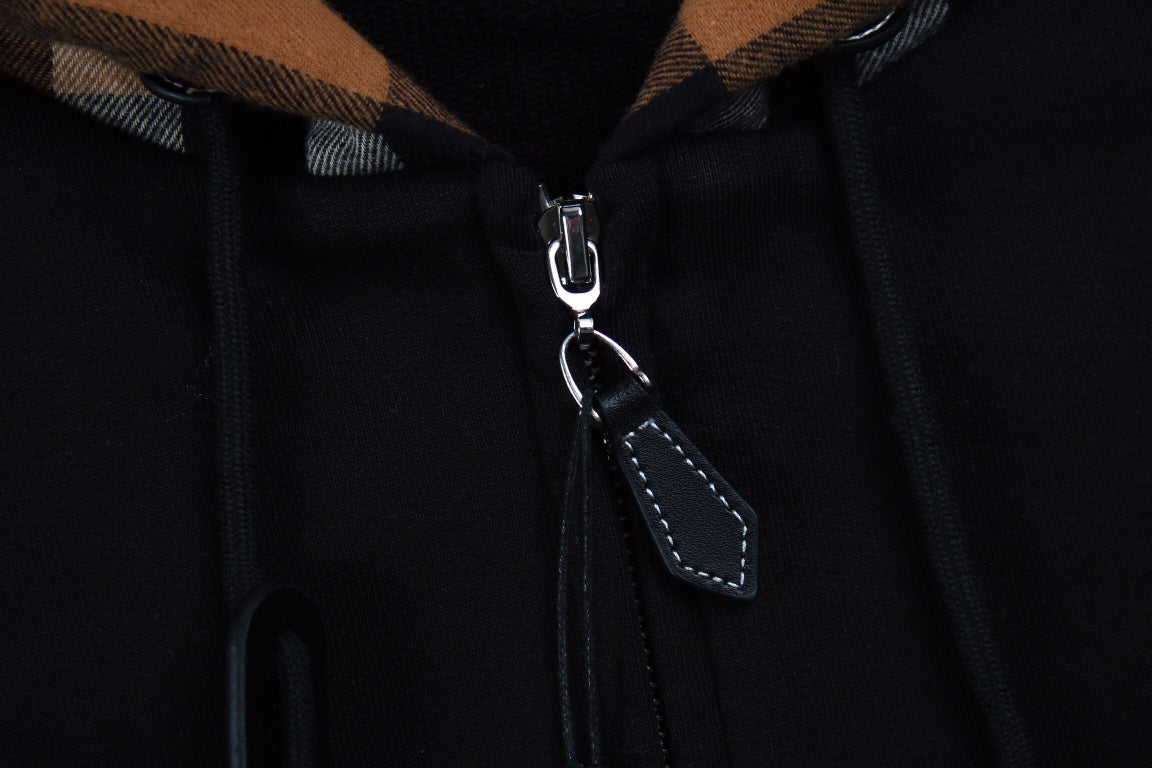 BURBERRY CHECK HOOD COTTON HOODIE BLACK - Phantom Kicks