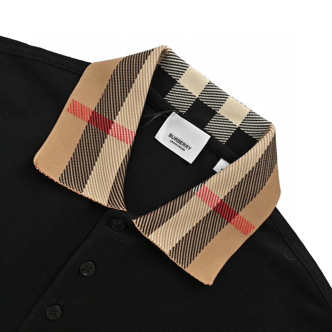 BURBERRY CHECK COLLAR POLO SHIRT BLACK - Phantom Kicks