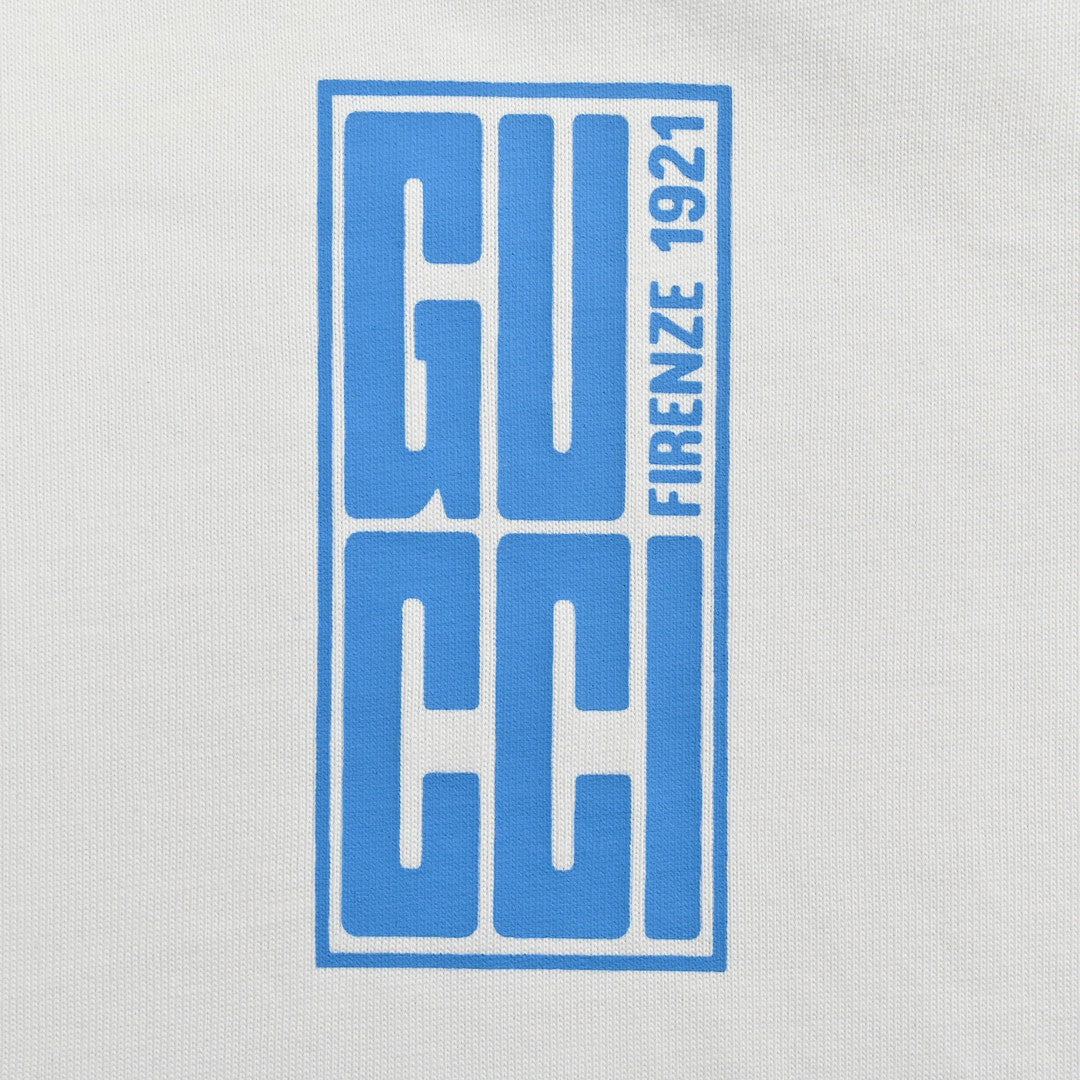 Gucci White T-Shirt with Blue Vertical Logo Patch - Phantom Kicks