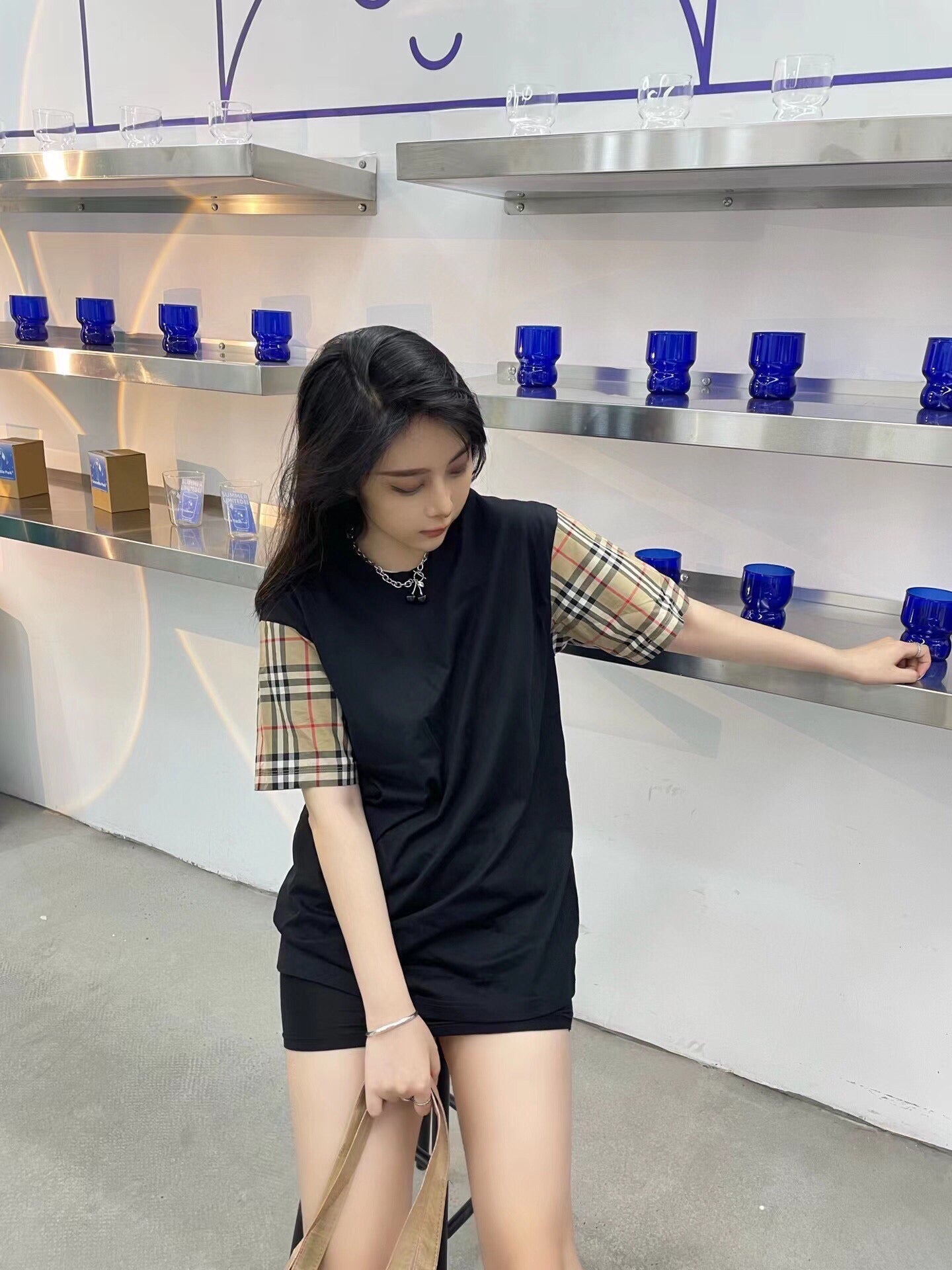 Burberry Check Sleeve T-Shirt (Black) - Phantom Kicks