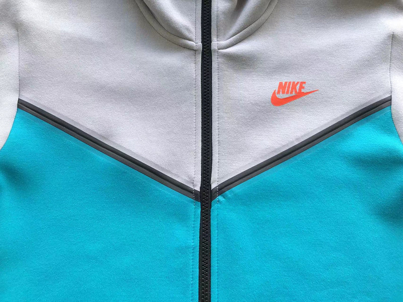 NIKE TECH FLEECE HOODIE x WOLF GREY/AQUAMARINE/ORANGE - Phantom Kicks